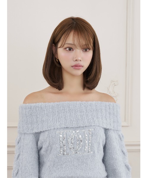 Darich(ダーリッチ)の「DDケーブルクロップドオフショルニットトップス(ニット/セーター・レディース・ピンク/ベージュ/ホワイト/サックスブルー・FREE)」の14枚目の写真