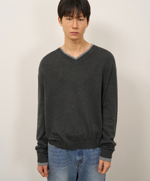 vneckレイヤードニット (CHARCOAL)