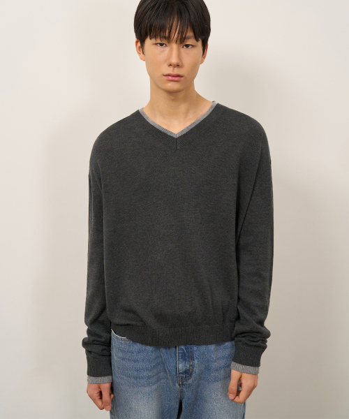 TOFFEE(トフィー)の「vneckレイヤードニット (CHARCOAL)(ニット/セーター・メンズ・その他・X-LARGE/LARGE/MEDIUM)」の1枚目の写真