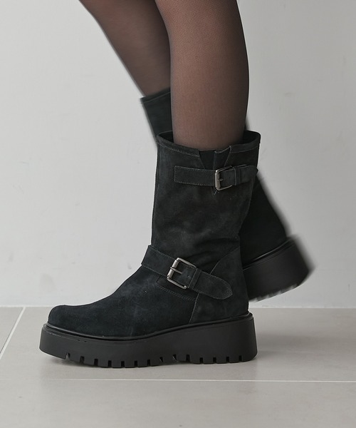 CORSO ROMA,9(コルソローマ)の「【CORSO ROMA 9】ラウンドトウ厚底エンジニアブーツ(W63005)(ブーツ・レディース・ブラック/グレイッシュベージュ・35/36/37/38)」の1枚目の写真