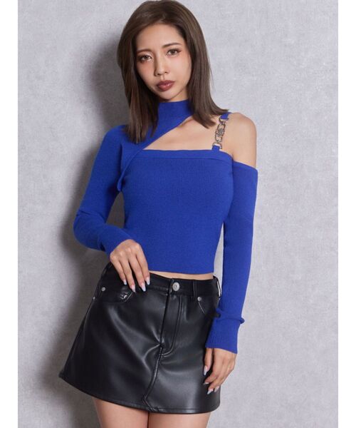 GYDA（ジェイダ）の「ワンショルSymmetry GYDA chainショートニットトップス（ニット/セーター・レディース・ブラウン/オフホワイト/ブルー/ブラック・FREE）」の21枚目の写真