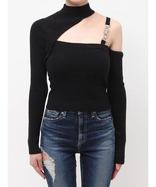 GYDA（ジェイダ）の「ワンショルSymmetry GYDA chainショートニットトップス（ニット/セーター・レディース・ブラウン/オフホワイト/ブルー/ブラック・FREE）」の13枚目の写真