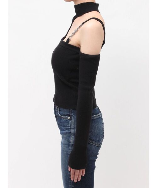 GYDA（ジェイダ）の「ワンショルSymmetry GYDA chainショートニットトップス（ニット/セーター・レディース・ブラウン/オフホワイト/ブルー/ブラック・FREE）」の14枚目の写真