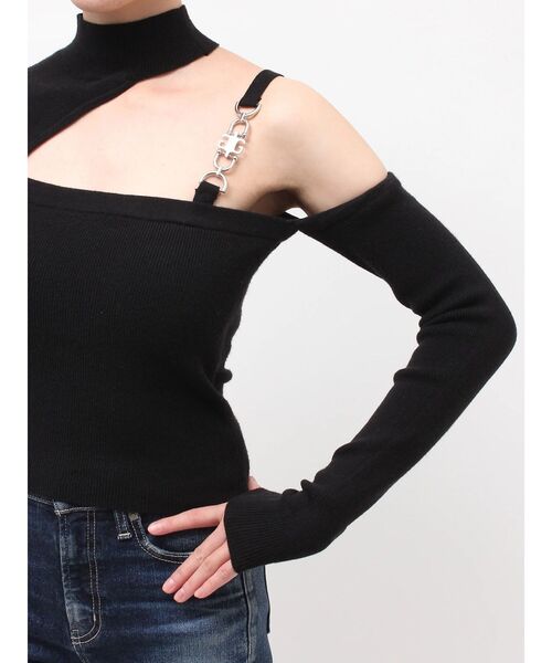 GYDA（ジェイダ）の「ワンショルSymmetry GYDA chainショートニットトップス（ニット/セーター・レディース・ブラウン/オフホワイト/ブルー/ブラック・FREE）」の17枚目の写真