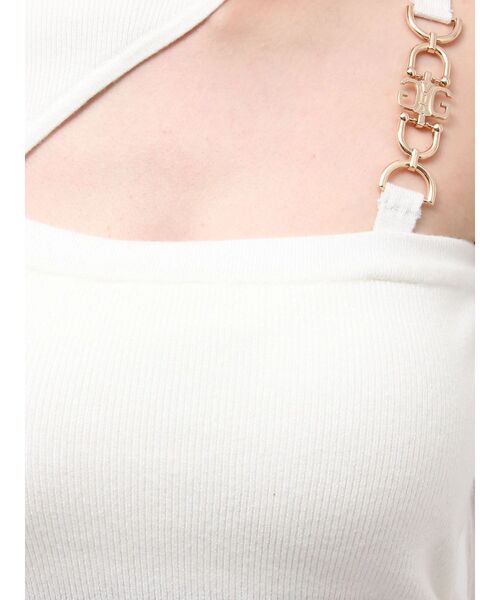 GYDA（ジェイダ）の「ワンショルSymmetry GYDA chainショートニットトップス（ニット/セーター・レディース・ブラウン/オフホワイト/ブルー/ブラック・FREE）」の9枚目の写真