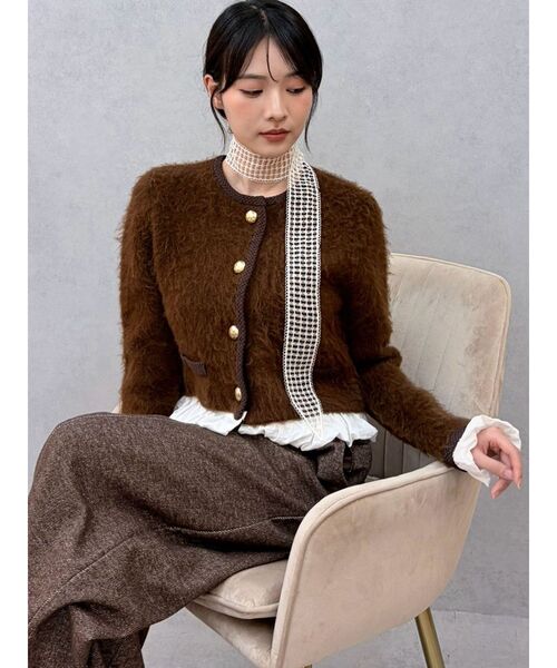 LAGUNAMOON(ラグナムーン)の「タフタフリルニットジャケット(ノーカラージャケット・レディース・ライトグレー/チャコールグレー/ブラウン・FREE)」の13枚目の写真