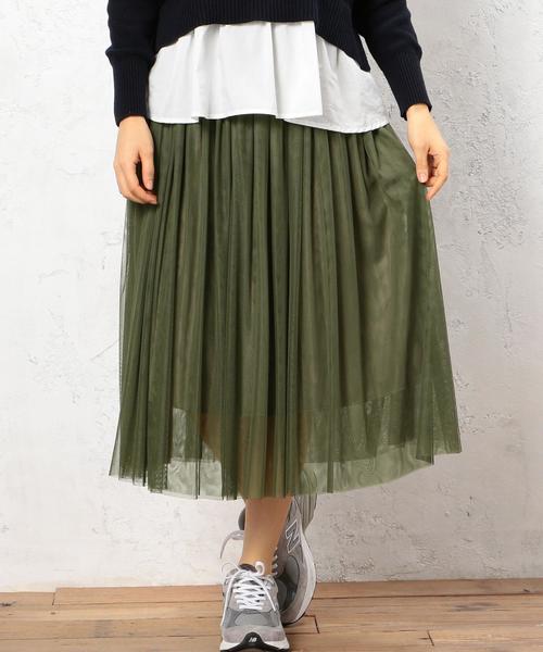 green label relaxing(グリーンレーベルリラクシング)の「KF Pチュール GA MIDI スカート◆(スカート・レディース・オフホワイト/オリーブ/ネイビー・FREE)」の2枚目の写真