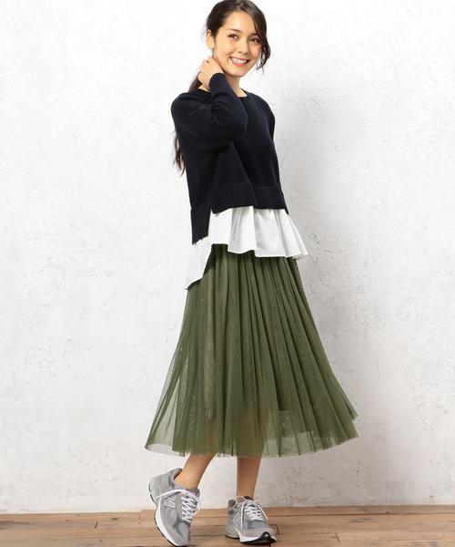 green label relaxing(グリーンレーベルリラクシング)の「KF Pチュール GA MIDI スカート◆(スカート・レディース・オフホワイト/オリーブ/ネイビー・FREE)」の7枚目の写真