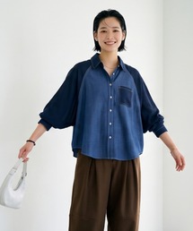 シフォンワイドスリーブ異素材ブラウス 長袖