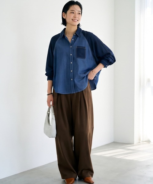 On One's Own(オンワンズオン)の「シフォンワイドスリーブ異素材ブラウス 長袖(シャツ/ブラウス・レディース・ネイビー/ブラック・M)」の6枚目の写真