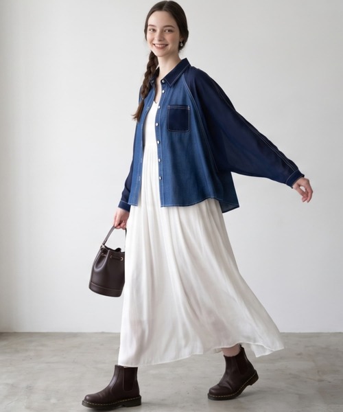On One's Own(オンワンズオン)の「シフォンワイドスリーブ異素材ブラウス 長袖(シャツ/ブラウス・レディース・ネイビー/ブラック・M)」の13枚目の写真