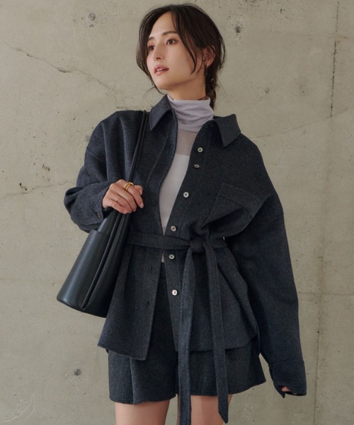 新品タグ付 Ananasアナナス 紺 テーラードジャケット レディース M 秋冬 カシミヤブレンドリバーシャツジャケット（テーラードジャケット