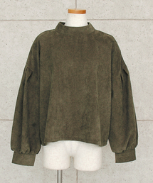 select MOCA | ジャガードボリュームバルーンスリーブプチハイネック後ろボタンボックスシルエット長袖ブラウス(Tシャツ/カットソー)