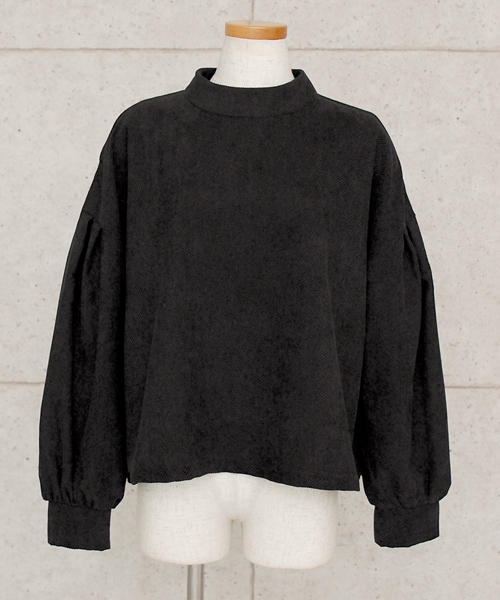 select MOCA（セレクトモカ）の「ジャガードボリュームバルーンスリーブプチハイネック後ろボタンボックスシルエット長袖ブラウス（Tシャツ/カットソー・レディース・ブラック/カーキ/キャメル・FREE）」の2枚目の写真