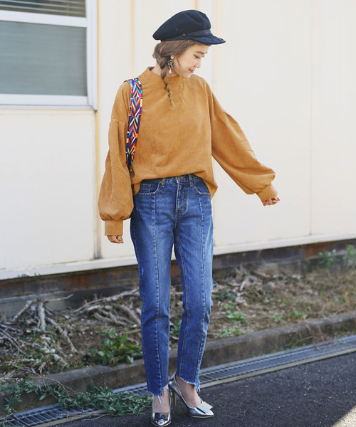 select MOCA（セレクトモカ）の「ジャガードボリュームバルーンスリーブプチハイネック後ろボタンボックスシルエット長袖ブラウス（Tシャツ/カットソー・レディース・ブラック/カーキ/キャメル・FREE）」の6枚目の写真