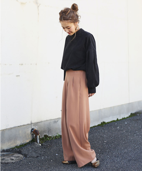 select MOCA（セレクトモカ）の「ジャガードボリュームバルーンスリーブプチハイネック後ろボタンボックスシルエット長袖ブラウス（Tシャツ/カットソー・レディース・ブラック/カーキ/キャメル・FREE）」の7枚目の写真