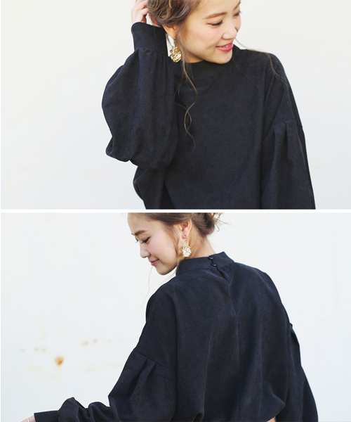 select MOCA（セレクトモカ）の「ジャガードボリュームバルーンスリーブプチハイネック後ろボタンボックスシルエット長袖ブラウス（Tシャツ/カットソー・レディース・ブラック/カーキ/キャメル・FREE）」の8枚目の写真