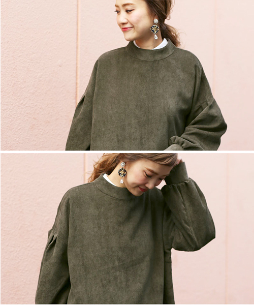 select MOCA（セレクトモカ）の「ジャガードボリュームバルーンスリーブプチハイネック後ろボタンボックスシルエット長袖ブラウス（Tシャツ/カットソー・レディース・ブラック/カーキ/キャメル・FREE）」の11枚目の写真