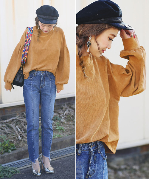 select MOCA（セレクトモカ）の「ジャガードボリュームバルーンスリーブプチハイネック後ろボタンボックスシルエット長袖ブラウス（Tシャツ/カットソー・レディース・ブラック/カーキ/キャメル・FREE）」の13枚目の写真