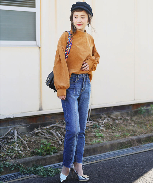 select MOCA（セレクトモカ）の「ジャガードボリュームバルーンスリーブプチハイネック後ろボタンボックスシルエット長袖ブラウス（Tシャツ/カットソー・レディース・ブラック/カーキ/キャメル・FREE）」の14枚目の写真