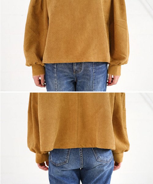 select MOCA（セレクトモカ）の「ジャガードボリュームバルーンスリーブプチハイネック後ろボタンボックスシルエット長袖ブラウス（Tシャツ/カットソー・レディース・ブラック/カーキ/キャメル・FREE）」の18枚目の写真