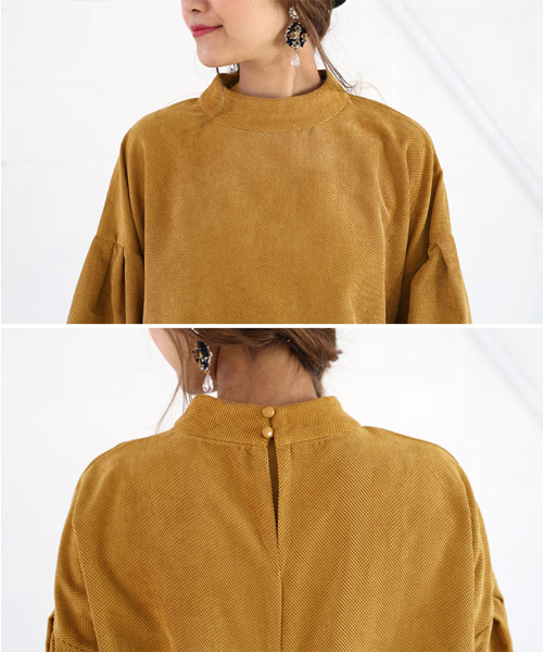 select MOCA（セレクトモカ）の「ジャガードボリュームバルーンスリーブプチハイネック後ろボタンボックスシルエット長袖ブラウス（Tシャツ/カットソー・レディース・ブラック/カーキ/キャメル・FREE）」の19枚目の写真