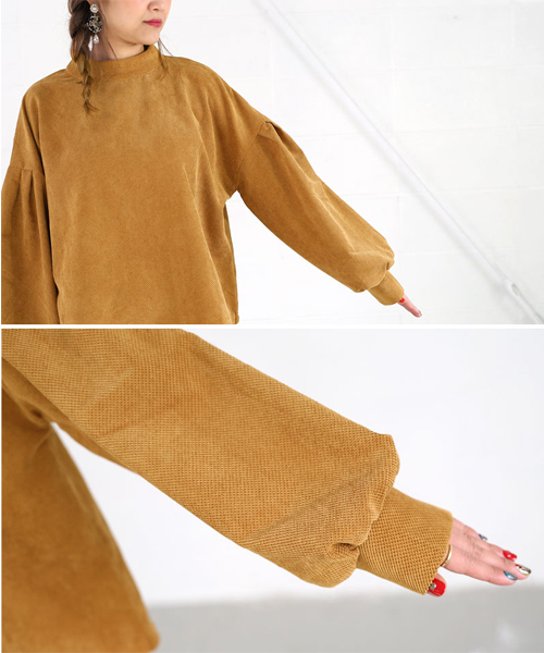 select MOCA（セレクトモカ）の「ジャガードボリュームバルーンスリーブプチハイネック後ろボタンボックスシルエット長袖ブラウス（Tシャツ/カットソー・レディース・ブラック/カーキ/キャメル・FREE）」の20枚目の写真