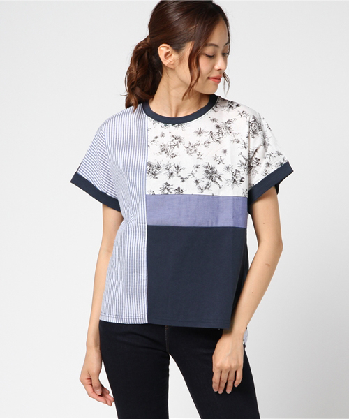 LBC（エルビーシー）の「animal柄パッチワーク                （Tシャツ/カットソー・レディース・オフホワイト/ネイビー・MEDIUM/LARGE）」の2枚目の写真