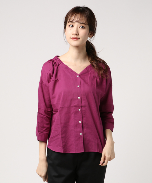 koe（コエ）の「ストライプ前釦ブラウス（シャツ/ブラウス・レディース・オフホワイト/パープル・L/M/S）」の10枚目の写真