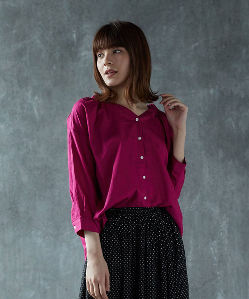 koe（コエ）の「ストライプ前釦ブラウス（シャツ/ブラウス・レディース・オフホワイト/パープル・L/M/S）」の11枚目の写真