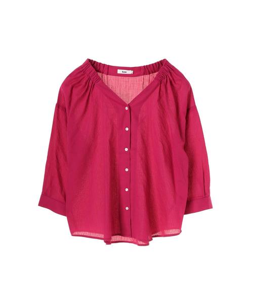 koe（コエ）の「ストライプ前釦ブラウス（シャツ/ブラウス・レディース・オフホワイト/パープル・L/M/S）」の9枚目の写真