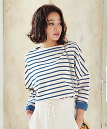 KOBE LETTUCE | 【WEARISTA田中亜希子さん×KOBE LETTUCEコラボ】ボーダー柄or無地　ヘビーウェイトカットソーボートネックロンTプルオーバー(Tシャツ/カットソー)