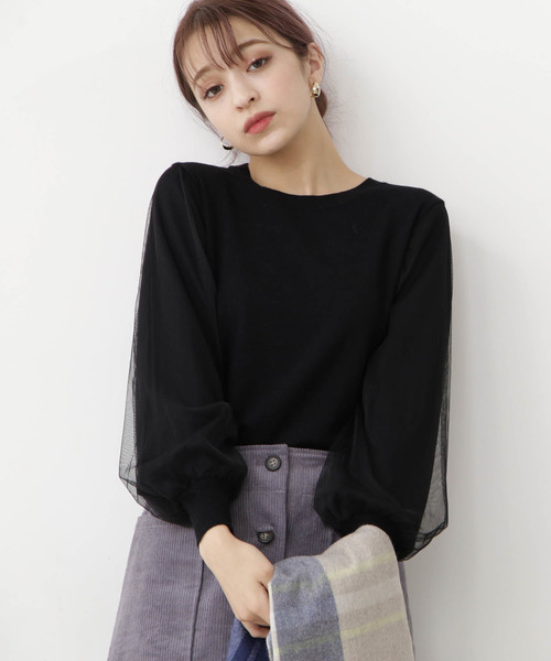 N.（N. Natural Beauty Basic）（エヌエヌナチュラルビューティーベーシック）の「チュールスリーブニット（ニット/セーター・レディース・ホワイト/ブラック/パープル・MEDIUM）」の3枚目の写真