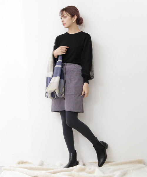 N.（N. Natural Beauty Basic）（エヌエヌナチュラルビューティーベーシック）の「チュールスリーブニット（ニット/セーター・レディース・ホワイト/ブラック/パープル・MEDIUM）」の5枚目の写真