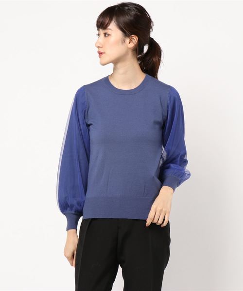 N.（N. Natural Beauty Basic）（エヌエヌナチュラルビューティーベーシック）の「チュールスリーブニット（ニット/セーター・レディース・ホワイト/ブラック/パープル・MEDIUM）」の8枚目の写真