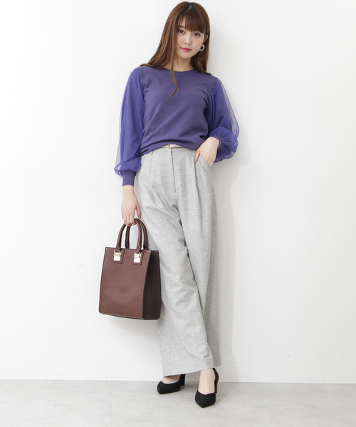 N.（N. Natural Beauty Basic）（エヌエヌナチュラルビューティーベーシック）の「チュールスリーブニット（ニット/セーター・レディース・ホワイト/ブラック/パープル・MEDIUM）」の11枚目の写真