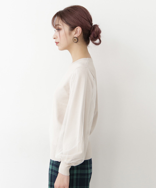 N.（N. Natural Beauty Basic）（エヌエヌナチュラルビューティーベーシック）の「チュールスリーブニット（ニット/セーター・レディース・ホワイト/ブラック/パープル・MEDIUM）」の15枚目の写真