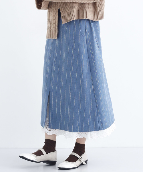 Merlot メルロー の ピンストライプ柄フリルヘムスカート2368 スカート Wear