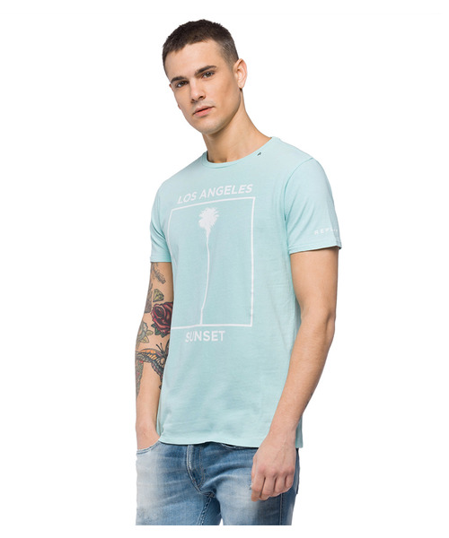 REPLAY(リプレイ)の「ガーメントダイ ハンドドライジャージーTEE パームツリー(Tシャツ/カットソー・メンズ・ライトグリーン/ミント/ローズ・SMALL/MEDIUM/LARGE/X-LARGE)」の2枚目の写真
