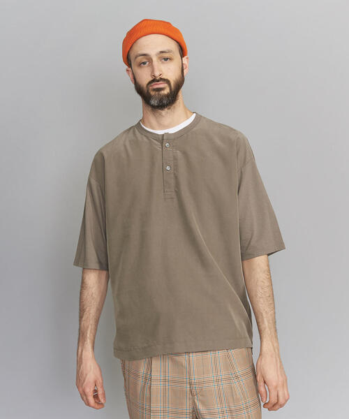 BEAUTY&YOUTH UNITED ARROWS（ビューティーアンドユースユナイテッドアローズ）の「BY コンビファブリック ワイドフォルム ヘンリーネック Tシャツ（Tシャツ/カットソー・メンズ・オリーブ/ブラック/ベージュ・LARGE/MEDIUM/X-LARGE/SMALL）」の3枚目の写真