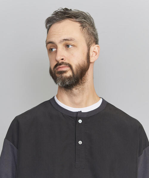 BEAUTY&YOUTH UNITED ARROWS（ビューティーアンドユースユナイテッドアローズ）の「BY コンビファブリック ワイドフォルム ヘンリーネック Tシャツ（Tシャツ/カットソー・メンズ・オリーブ/ブラック/ベージュ・LARGE/MEDIUM/X-LARGE/SMALL）」の15枚目の写真