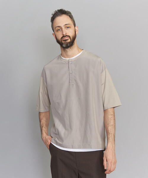 BEAUTY&YOUTH UNITED ARROWS（ビューティーアンドユースユナイテッドアローズ）の「BY コンビファブリック ワイドフォルム ヘンリーネック Tシャツ（Tシャツ/カットソー・メンズ・オリーブ/ブラック/ベージュ・LARGE/MEDIUM/X-LARGE/SMALL）」の9枚目の写真