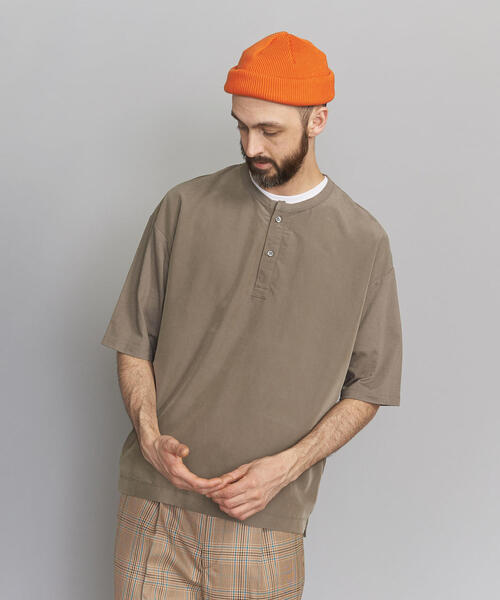 BEAUTY&YOUTH UNITED ARROWS（ビューティーアンドユースユナイテッドアローズ）の「BY コンビファブリック ワイドフォルム ヘンリーネック Tシャツ（Tシャツ/カットソー・メンズ・オリーブ/ブラック/ベージュ・LARGE/MEDIUM/X-LARGE/SMALL）」の6枚目の写真