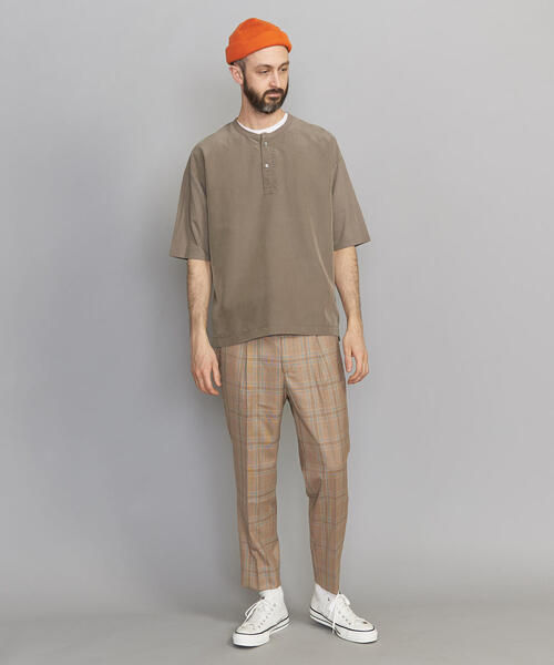 BEAUTY&YOUTH UNITED ARROWS（ビューティーアンドユースユナイテッドアローズ）の「BY コンビファブリック ワイドフォルム ヘンリーネック Tシャツ（Tシャツ/カットソー・メンズ・オリーブ/ブラック/ベージュ・LARGE/MEDIUM/X-LARGE/SMALL）」の4枚目の写真