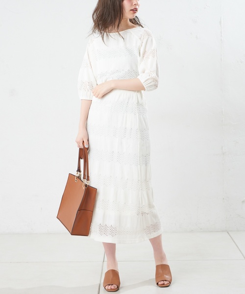 natural couture(ナチュラルクチュール)の「なみなみレーススカート(スカート・レディース・オフホワイト/ブラック/ベージュ/ミント・FREE)」の1枚目の写真