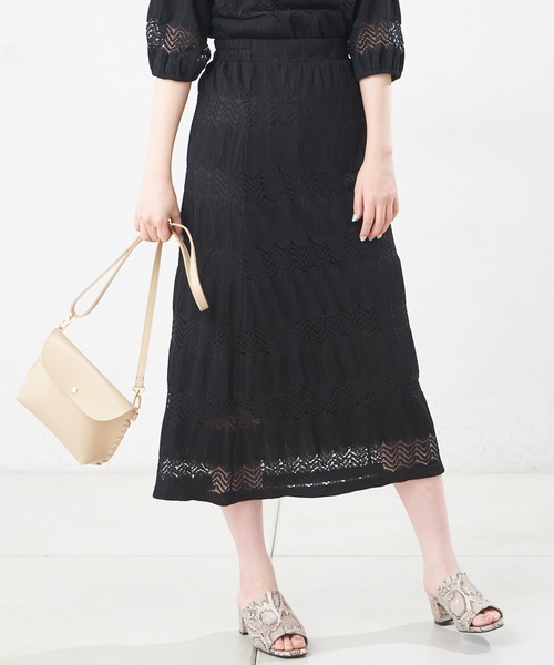 natural couture(ナチュラルクチュール)の「なみなみレーススカート(スカート・レディース・オフホワイト/ブラック/ベージュ/ミント・FREE)」の2枚目の写真