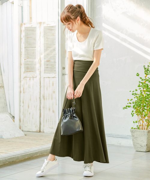KOBE LETTUCE（コウベレタス）の「ベアワンピースorマキシ丈2wayフレアスカート（スカート・レディース・ブラック/カーキ/オレンジ/グリーン/マスタード/モカ/パープル系その他/チャコール・FREE）」の19枚目の写真
