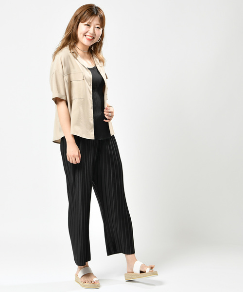 DISCOAT（ディスコート）の「リネンタッチ両ポケ開襟シャツ（シャツ/ブラウス・レディース・ベージュ/オフホワイト/カーキ・MEDIUM/LARGE）」の10枚目の写真