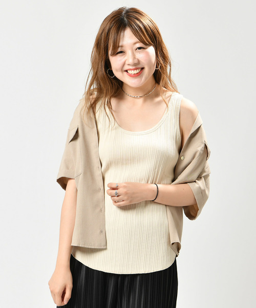 DISCOAT（ディスコート）の「リネンタッチ両ポケ開襟シャツ（シャツ/ブラウス・レディース・ベージュ/オフホワイト/カーキ・MEDIUM/LARGE）」の6枚目の写真