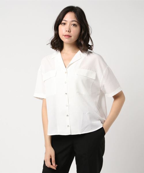 DISCOAT（ディスコート）の「リネンタッチ両ポケ開襟シャツ（シャツ/ブラウス・レディース・ベージュ/オフホワイト/カーキ・MEDIUM/LARGE）」の15枚目の写真